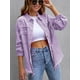 thumbnail image 4 of Chaqueta estilo abrigo de mezclilla de manga larga con agujeros largos de color sólido para mujer Material de mezclilla versátil Diseño de manga larga, 4 of 6