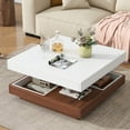 thumbnail image 2 of EUROCO Modern 27.5" 360°Rotating Coffee Table with 3 Detachable Tray, 2-Tier Farmhouse Wood Center Table with Storage for Living Room, White, 2 of 7