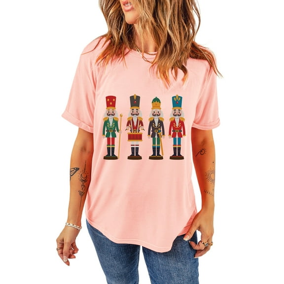 Women's Pink Cute Nutcracker Graphic Crewneck T-Shirt | [ZhiHiMeRi] | (US 20-22)2XL