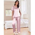thumbnail image 4 of Ekouaer Women's Satin Silky Pajama Set Short Sleeve Two Piece Nightwear Short Sleeve T Shirt with Long Pajama Set Pj Loungewear, 4 of 6