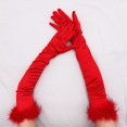 thumbnail image 2 of Ljudmp Womens Long Opera Party Gloves 1920s Satin Elbow Length Glove With Feather Cuff Stretchy Full Finger Gloves for Tea Party Costumes Red, 2 of 4