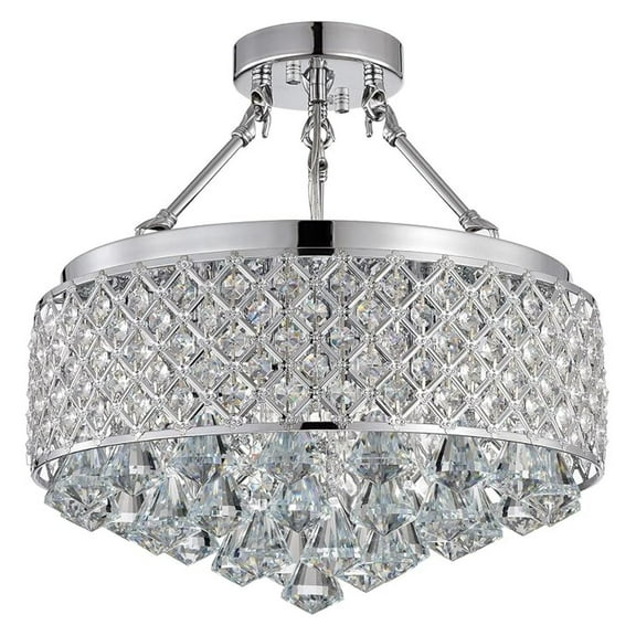 Marya 4-Light Finish Round Metal Shade Crystal Chandelier Semi-Flush Mount Ceiling Fixture for Bedroom, Hallway, Closet, Entryway, Stairs