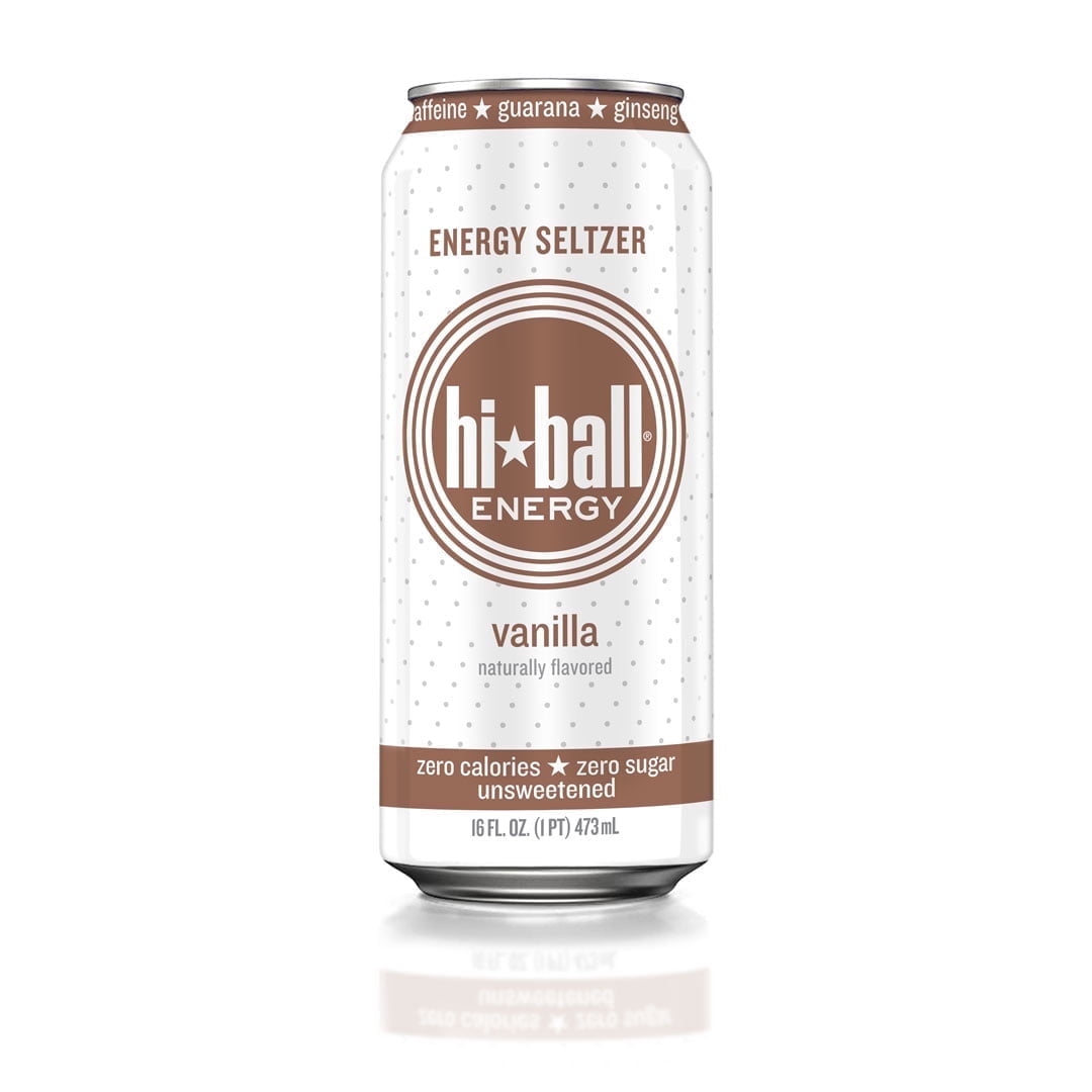 Hiball Clean Energy Drink, Zero Sugar Caffeinated Seltzer Water, Vanilla, 16 Fl Oz, 12 Pack