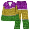 thumbnail image 3 of BiZtdJrK Satin Pajama Set for Women 2025 Mardi Gras Printed Long Sleeve Shirts and Wide Leg Lounge Pants 2 Piece Sleepwear Sets Multicolor XXL Prime Today, 3 of 6