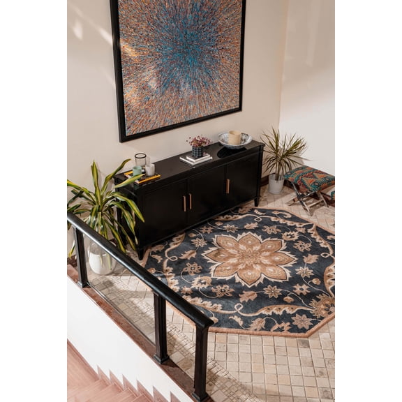 Rugsotic Carpets Hand Tufted Wool Eco-Friendly 10'x10' Area Rugs Octagon Charcoal Oriental High Pile Thick Handmade Anti Skid Indoor Rug for Living Room, Bedroom K00687