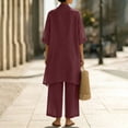 thumbnail image 5 of Womens Linen 3 Piece Outfits, Long Cardigan Spaghetti Strap Tank Top Wide Leg Pants Summer Lounge Sets with Pockets,Deep Red,XL, 5 of 5