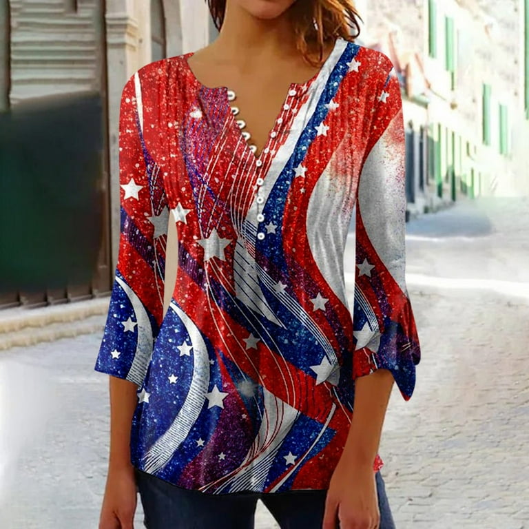 JULMCOMO 4th Of July American Flag Print Shirt for Women JULMCOMO 4th Of July American Flag Print Shirt for Women