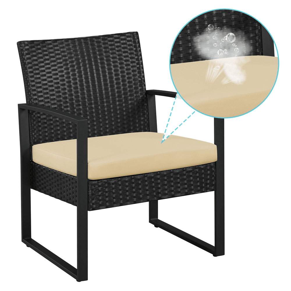Yaheetech 3-Piece Modern Patio Set Rattan Chairs & Table for Garden, Black/ Khaki