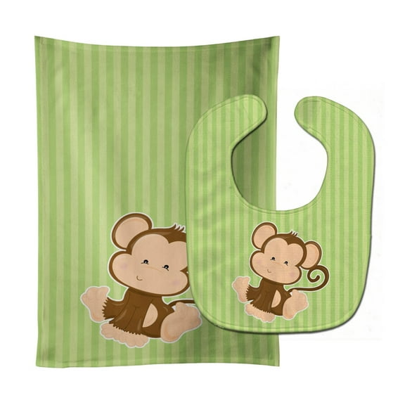 Monkey on Stripes Baby Bib and Burp Cloth