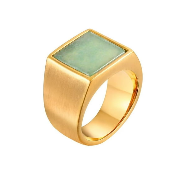 PAMTIER Men's Stainless Steel Vintage Simple Large Square Cut Gemstone Signet Ring Gothic Punk Statement Band Green Gold Size 9