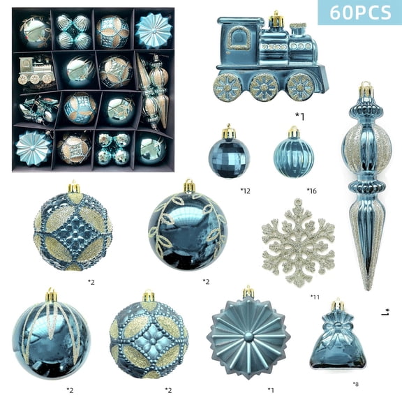 60 Pieces Christmas Ornaments Set Shatterproof Christmas Balls Bulk for Xmas Tree Decorations, Holiday Party Wedding Home Festive Decorations, Assorted Shapes Painted Designs Hanging Pendants
