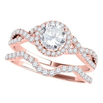 Mauli Jewels Engagement Rings for Women 0.50 Carat Halo Lab Grown Diamond Engagement Bridal Ring 4-Prong 14K Solid Rose Gold