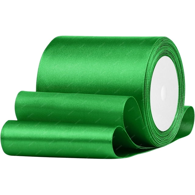 Green Satin Ribbon, 4 Inches x 25 Yards Solid Fabric Ribbons for Gift Wrapping, Flower Bouquet, Crafts and Wedding Party Decoration