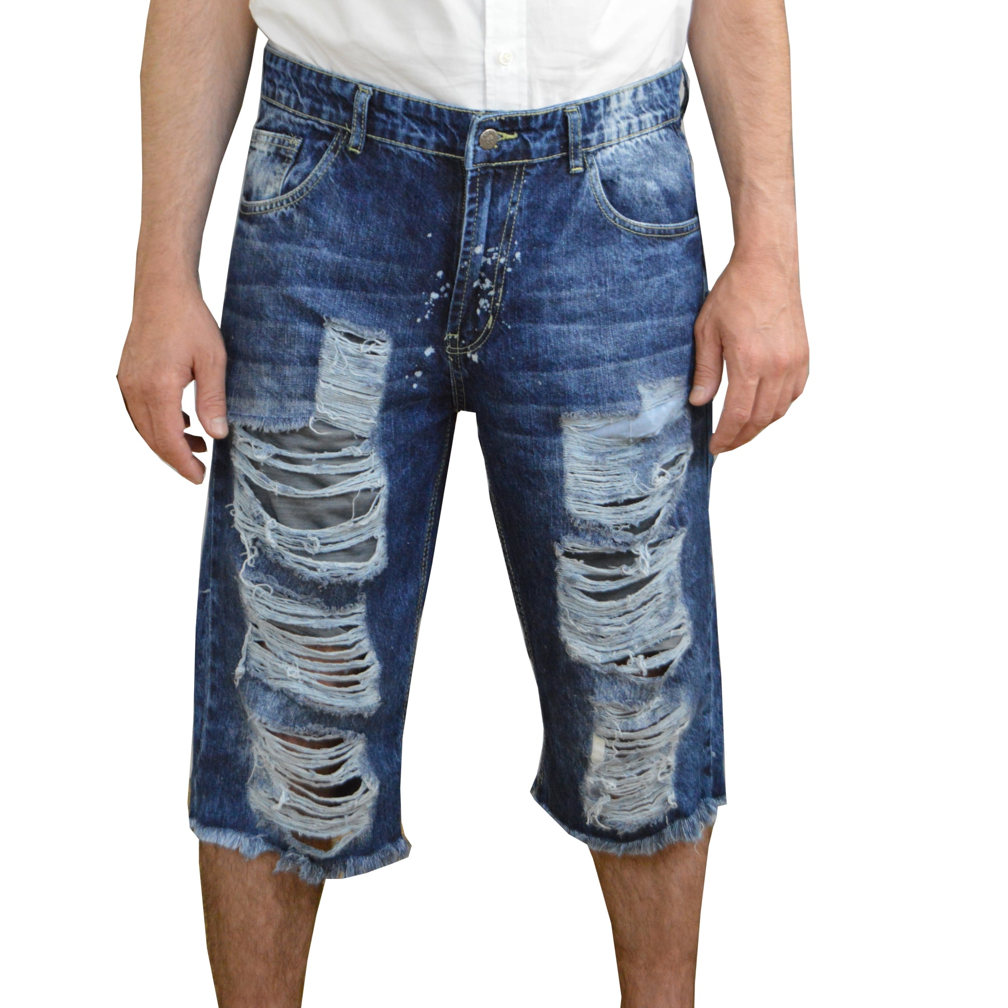 BYWX Men Floral Print Trendy Regular Fit Summer Casual Ripped Destroyed Denim Shorts Jeans 