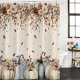 thumbnail image 2 of Navy Blue Pumpkin Fall Shower Curtain, Waterproof Shower Curtains for Bathroom, Thanksgiving Leaves Floral Rustic Washable Fabric Bathtub Curtain Set Bath Decor with 12 Hooks Long 72"x84", 2 of 8