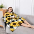 thumbnail image 5 of Oversized Wearable Blanket Hoodie,Black White Gray Checker Sunflower Pattern Sherpa Blanket Hoodie with Super Pockets,Super Warm Fuzzy Pullover for Women & Men, 5 of 6
