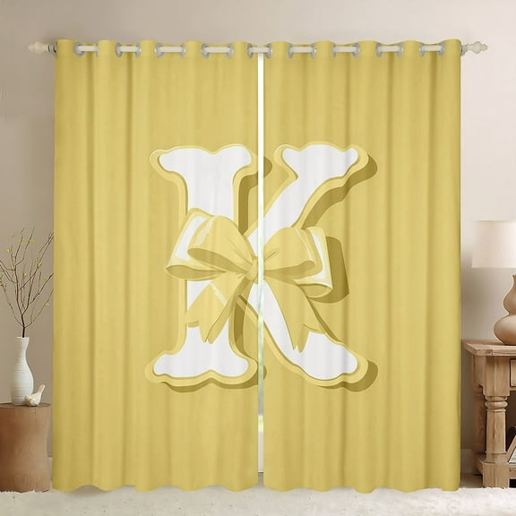 Erosebridal Initial Letter K Curtains Pack of 2 (38x45), Yellow 30%-50% Black Out Curtains, Kawaii Bow-tie Curtains for Living Room, Window Curtains Room Decorative