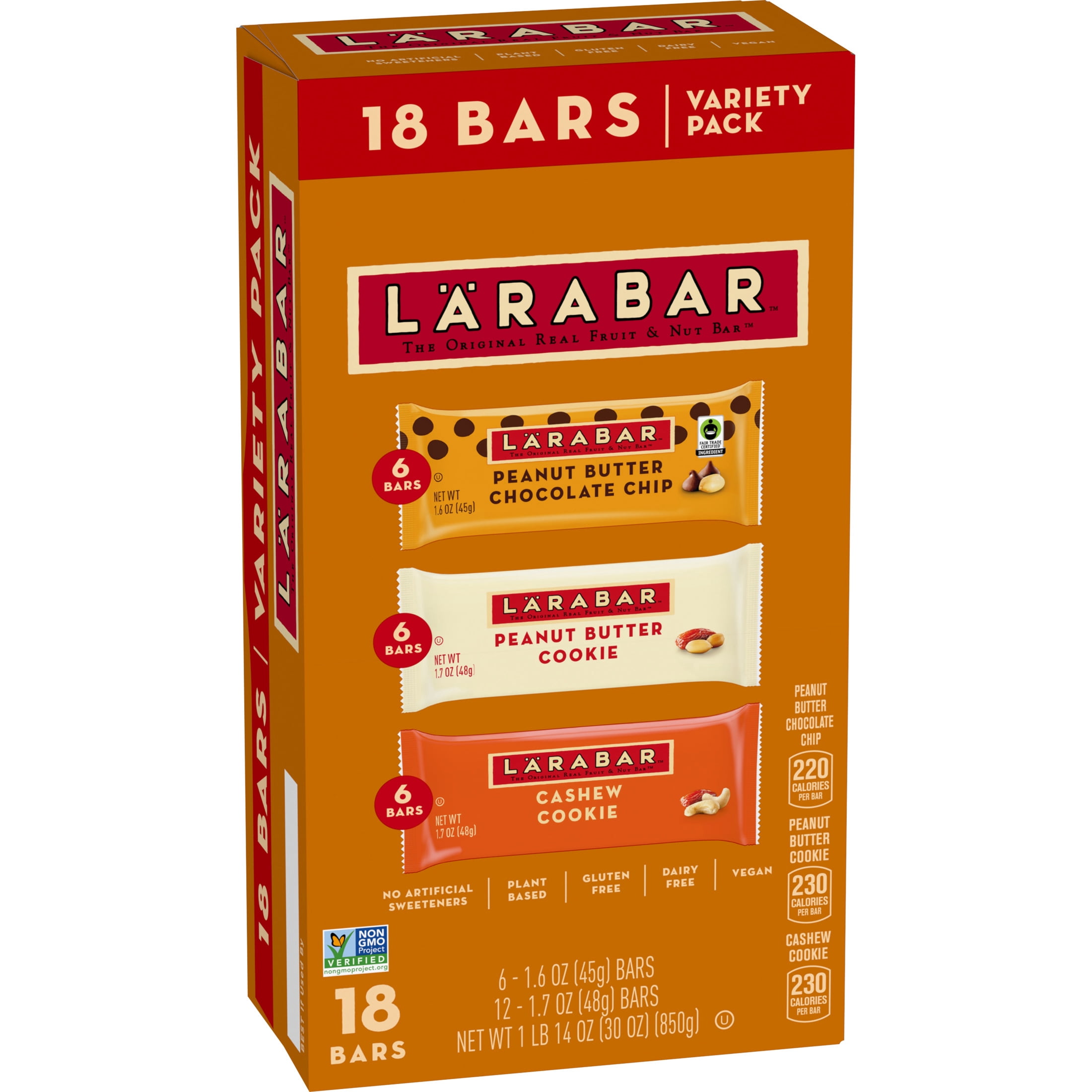 Larabar Fruit and Nut Bars Variety Pack, Gluten Free and Vegan, 30 oz, 18 Count