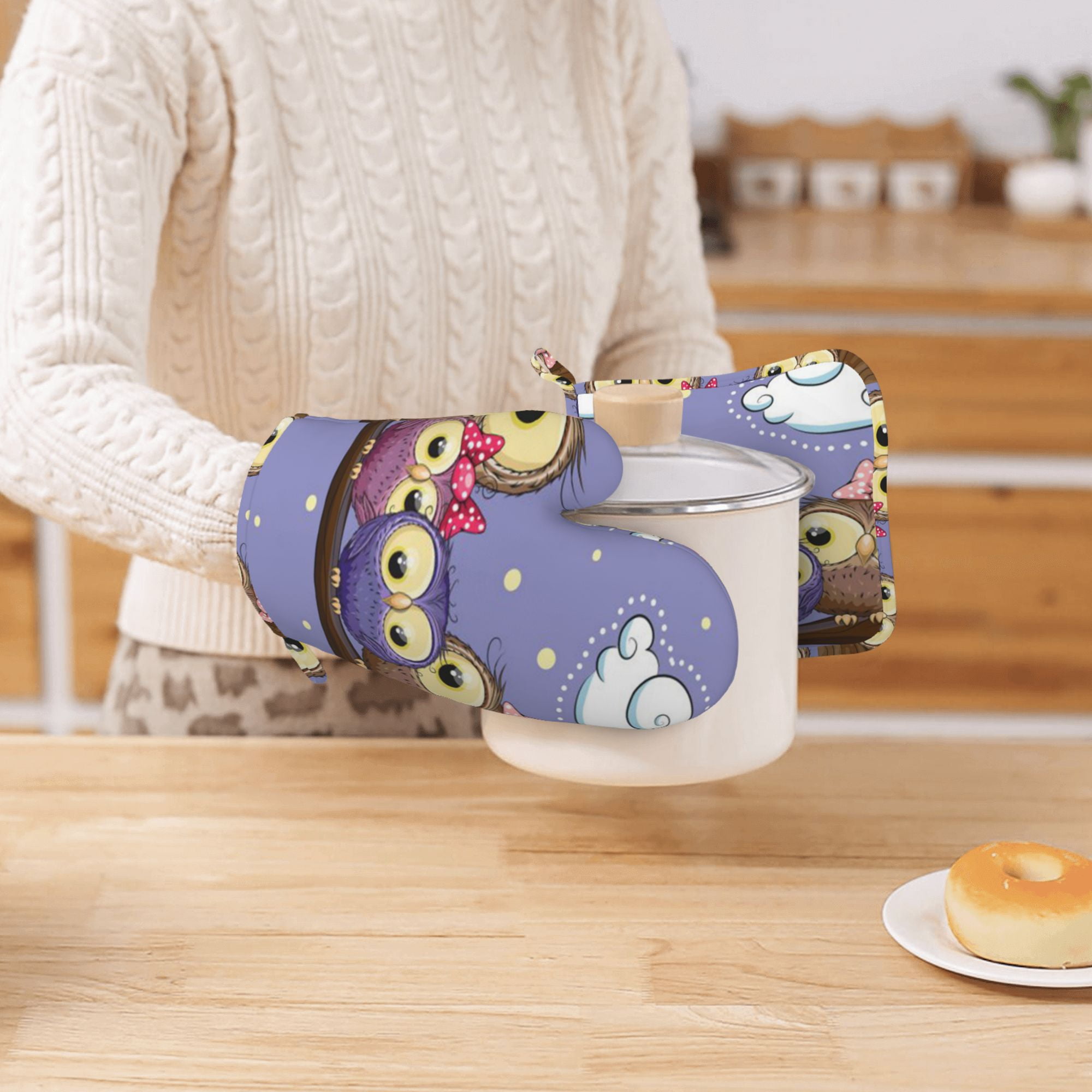 Kitchen Oven Mitts and Pot Holders Sets,The Pioneer Woman Flower Bird Print  Oven Gloves and Potholders,Heat-Resistant Oven Gloves and Hot Pads,Pioneer