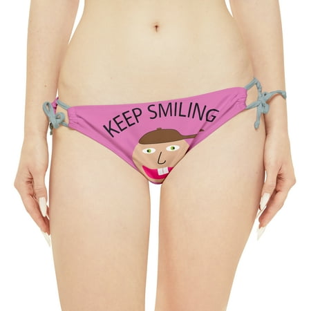 Keep Smiling Loop Tie Side Bikini Bottom (AOP)