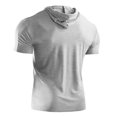 thumbnail image 4 of Camiseta deportiva de verano para hombre con cordón de manga corta con capucha de color sólido, 4 of 7