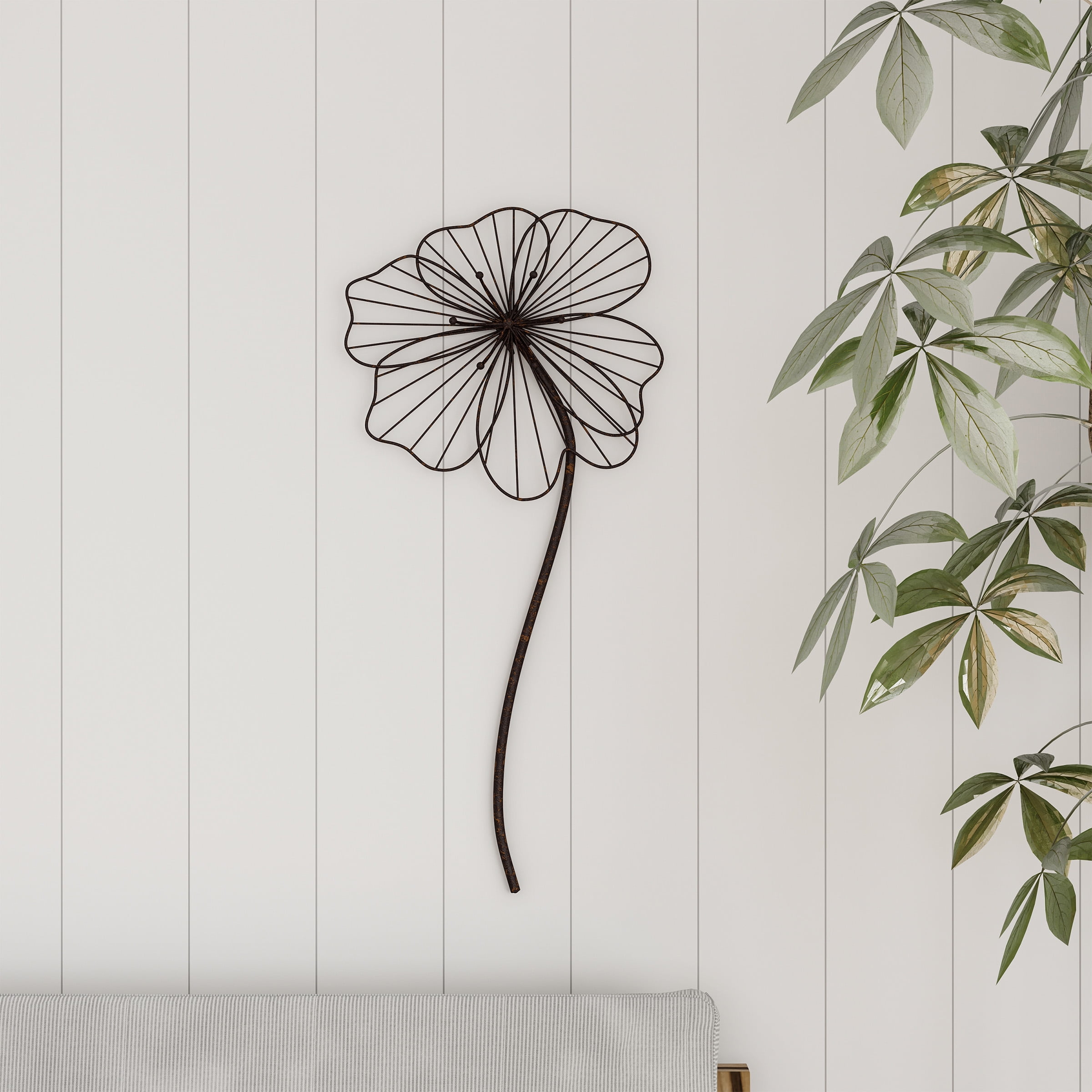 Wall DecorRustic Metal Wire Stemmed Flower Sculpture Hanging Accent