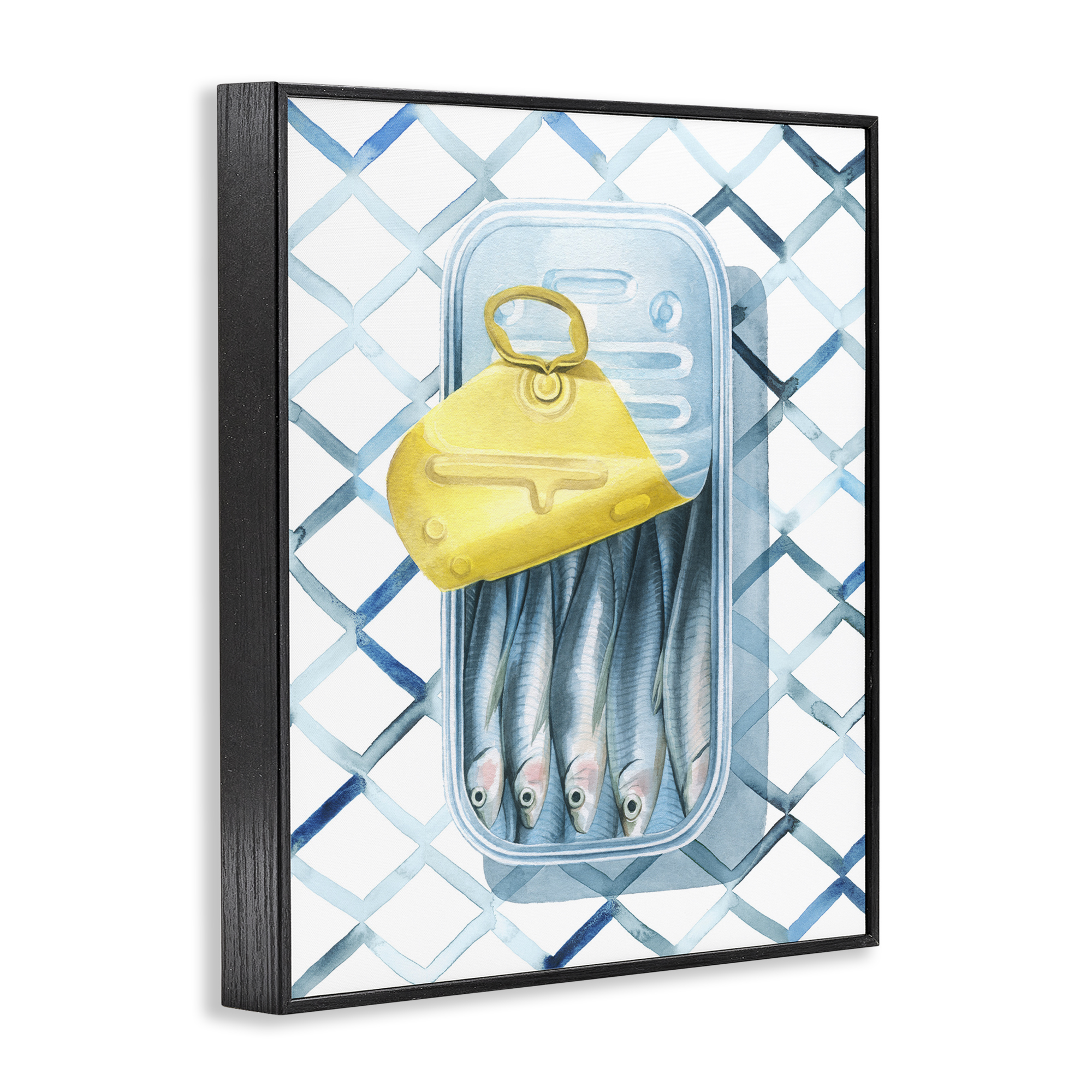 Stupell Industries Geometric Sardines Can Food & Beverage Painting Black Framed Art Print Wall Art, 24 x 30