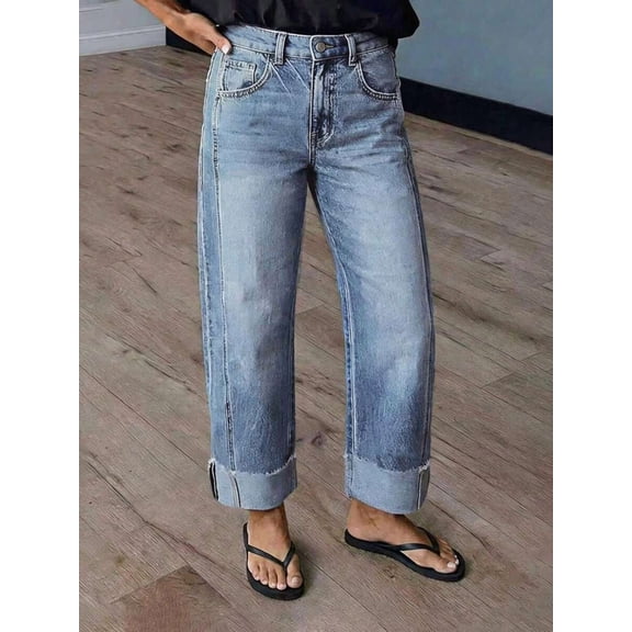 New Women's Fashion Washed Denim Jeans Casual Fall