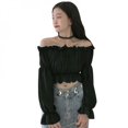 thumbnail image 2 of Autumn Women Puff Sleeve Blouses Solid Color Long Sleeve Off Shoulder High Waist Shirt, 2 of 6