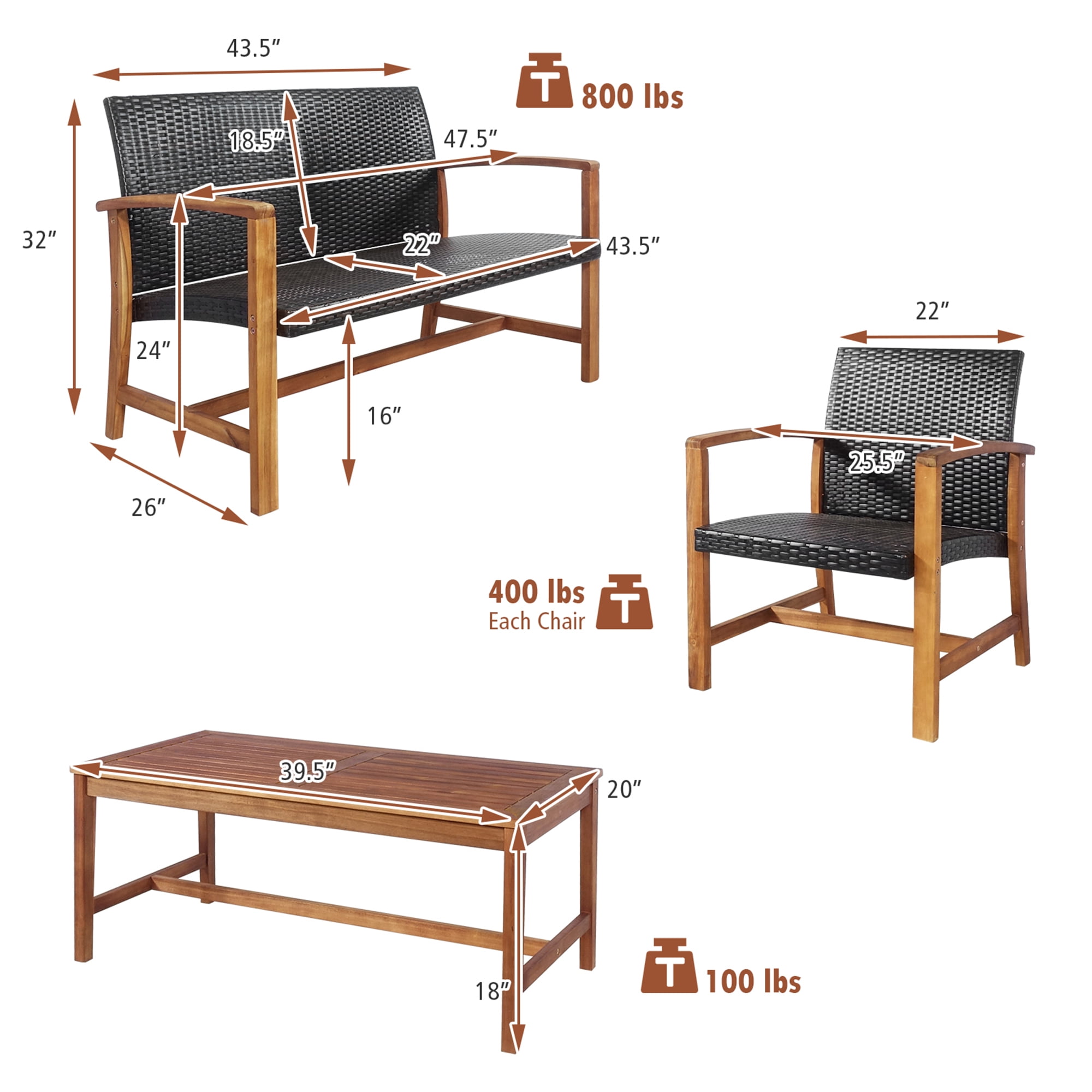 Gymax 8PCS Patio Conversation Set Outdoor Furniture Set w/ Acacia Wood Frame