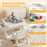Funjoypals 4 IN 1 Foldable Drawing Board & Block Table with Chair for Kids Age 3-12