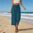 thumbnail image 2 of ibiyuan Women's Dress Pants Elastic Waist Palazzo Pants for Women Casual Comfy Trousers Pants for Women Drawstring Lounge Pants for Women Cropped Spring Summer Vacation Outfits, 2 of 5