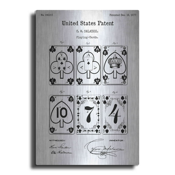 Luxe Metal Art 'Playing Cards Vintage Patent White' Acrylic Glass Wall Art, 12"x16"