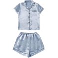 thumbnail image 1 of Ensemble de Pyjama 2 Pcs en Satin pour Femme à Manches Courtes, Boutonné, 1 of 5