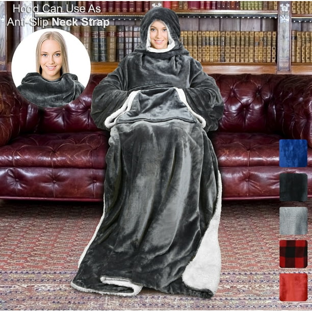 Sherpa Hood Wearable Blanket for Adult Women and Men ...