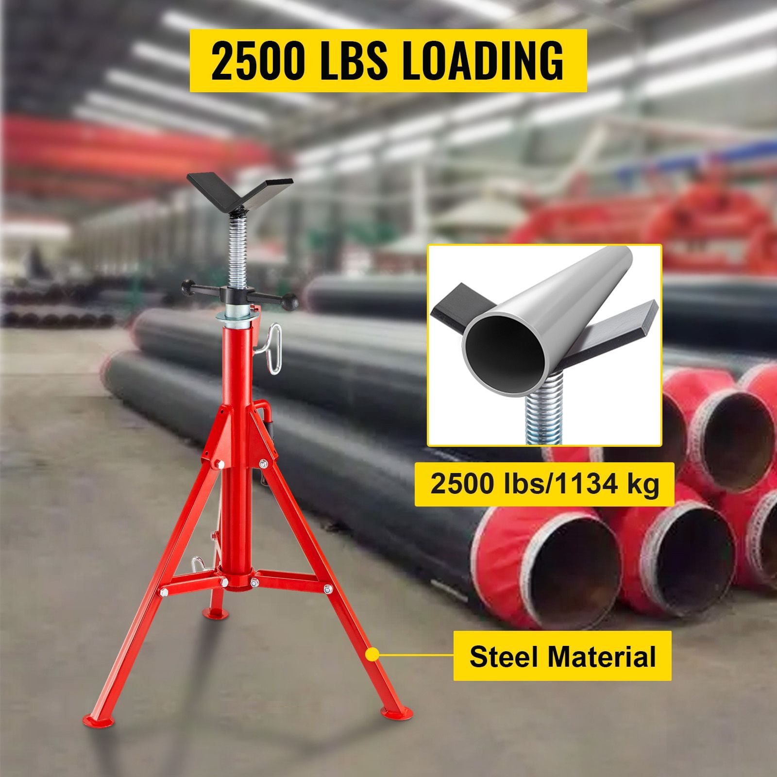 V Head Pipe Stand Adjustable Height 28-52",Pipe Jack Stands 2500 LB. Capacity,Folding Portable Pipe Stands 1/2 to 12"Pipe Supporting,Steel Jack Stands