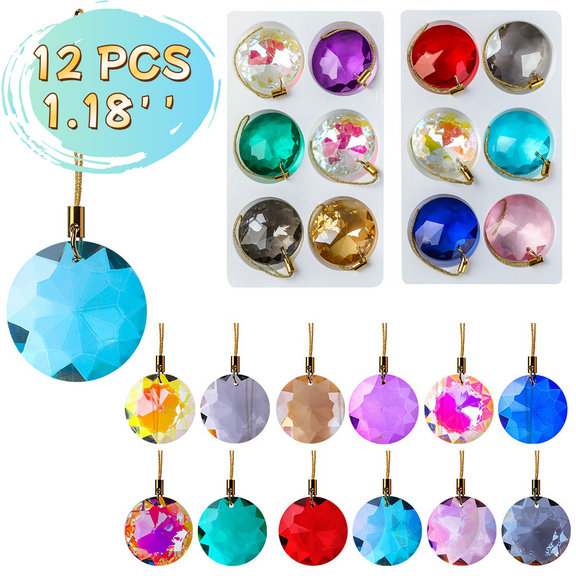 Mini Crystal Ball Suncatcher Prisms 12 Pcs 1.18" - Colorful Round Prism Decorations for Tree, Weddings, and Home Decor