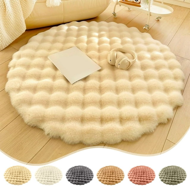 Jiaeri Velvet Round Carpet,Soft Living Room Floor Mat,Cream Wind Tea Table Mat,Bedroom Decorative Area Rug for Home,Non-Slip Bathroom Mat