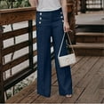 thumbnail image 2 of HXWCHs Plus Size Solid Trousers Women's Fashionable Spring Summer Wide Leg Trouser Casual Button Front Baggy Pants Comfortable Plus Size L Navy, 2 of 8