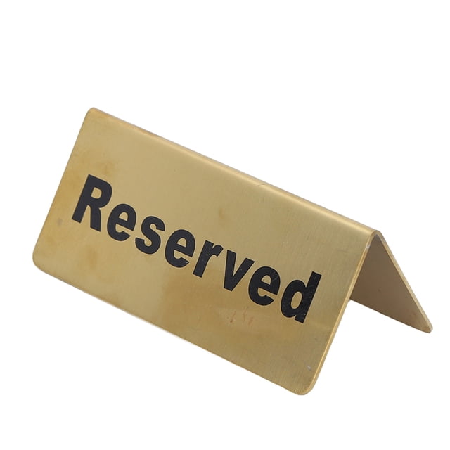 Letrero de mesa de metal de acero inoxidable resistente de doble cara que ahorra espacio Letrero de mesa dorado para fiestas Bodas Hotel Reservado