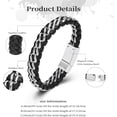 thumbnail image 2 of Bracelet for Mens Double-Band Black Braided Leather Bangle Bracelets Jewelry For Wristband Memorial Bangle, 2 of 7
