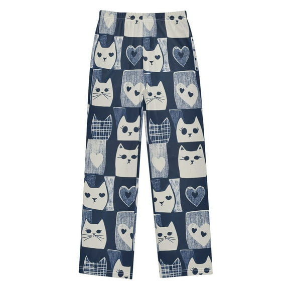 FORMRS Kids Pajama Pants with Pockets Size 6-8Y Boys Lounge Sleep Bottoms, Blue Cats and Hearts