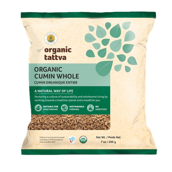 Organic Tattva  Whole Cumin Seeds (7 oz/200 gm), Cold Whole Spices with Natural Oils, No Additives, USDA Certified