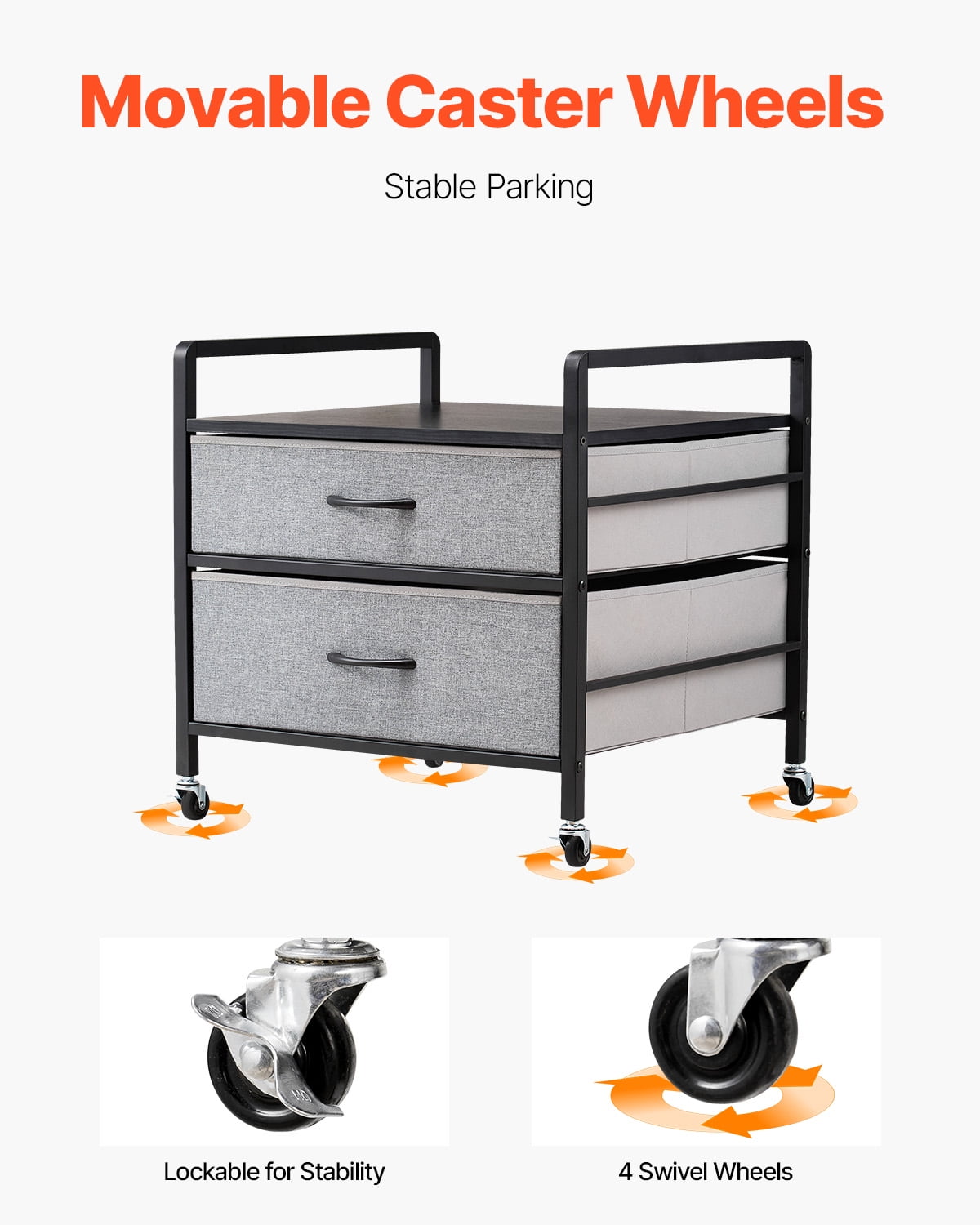 VEVOR Mini Fridge Stand with Storage, 176 lb-Capacity, 2 Drawers & 4 Swivel Wheels, Mobile Gray Organizer for Dorm, Apartment, Office, Bedroom