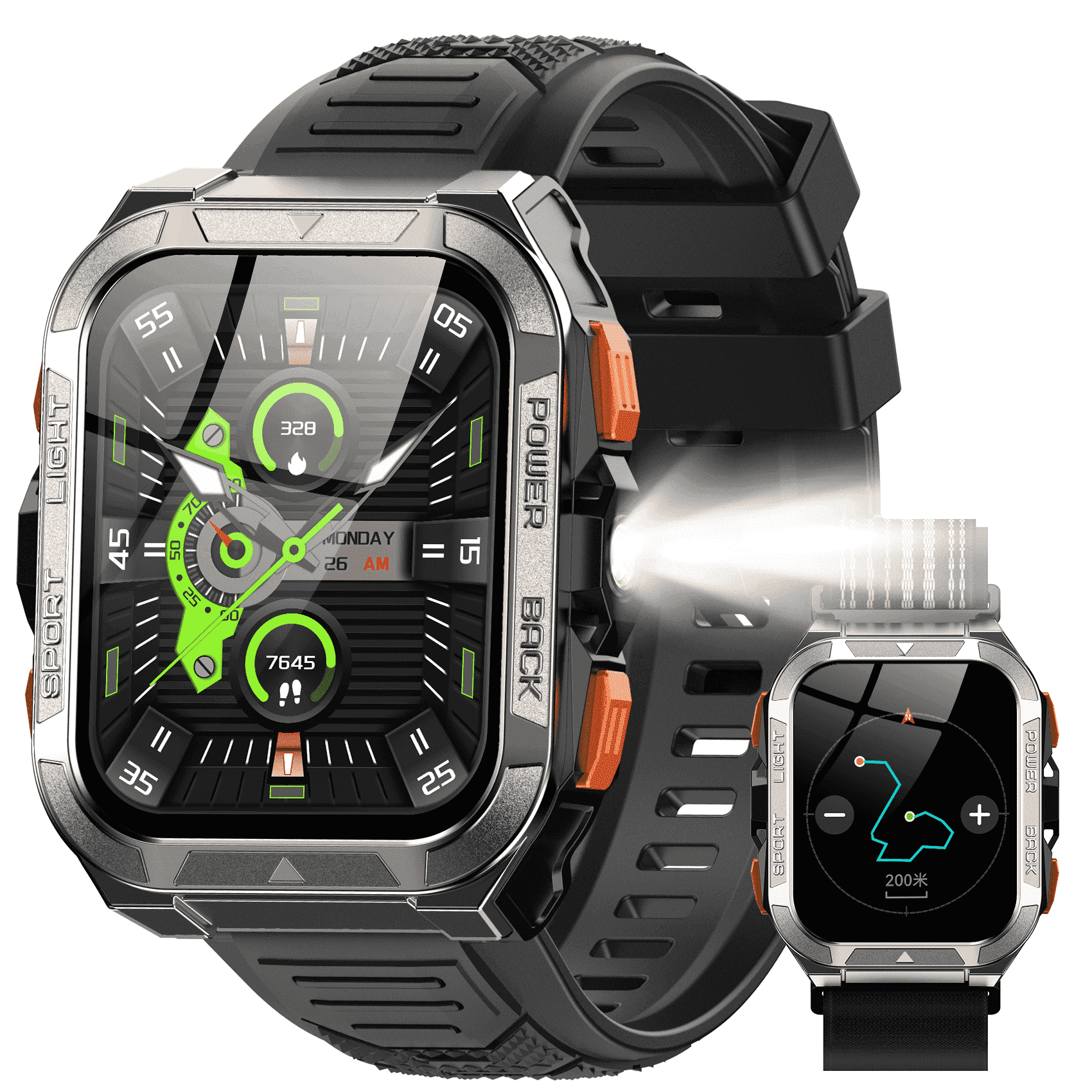 Blackview GPS Military Smart Watch for Men, Tactical Outdoor Smartwatch with Compass, Flashlight, Bluetooth Calling, 100+ Sports Modes, 900mAh Battery, Rugged Watch for Android iPhone,Black