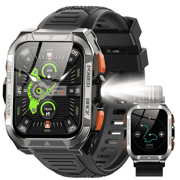 Blackview GPS Military Smart Watch for Men, Tactical Outdoor Smartwatch with Compass, Flashlight, Bluetooth Calling, 100 Sports Modes, 900mAh Battery, Rugged Watch for Android iPhone,Black