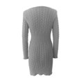 thumbnail image 3 of Teissuly Women's Winter Solid Color Knitted Medium Long Sleeve Half Zip V-Neck Dress, 3 of 5