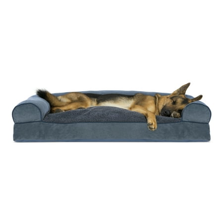 UPC: 0842229106237 | FurHaven | Faux Fleece & Chenille Soft Woven Pillow Sofa Pet Bed for Dogs & Cats Orion Blue Jumbo