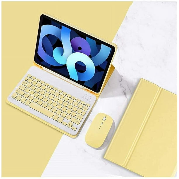 Funda con teclado para iPad 9.7 con mouse, retroiluminación y portalápices, teclado inalámbrico delgado magnéticamente desmontable para iPad 2018 (6.a generación) - iPad 2017 (5.a generación) - iPad