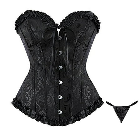 TrdSipl Renaissance Corset for Women Floral Trim Corset Lingerie Sexy Satin Lace Shapewear Bodysuit Plus Size Boned Costume Black 5XL